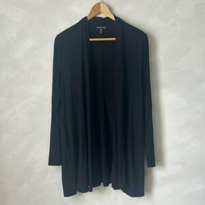 Eileen Fisher black long sleeve longer tunic length open front cardigan small